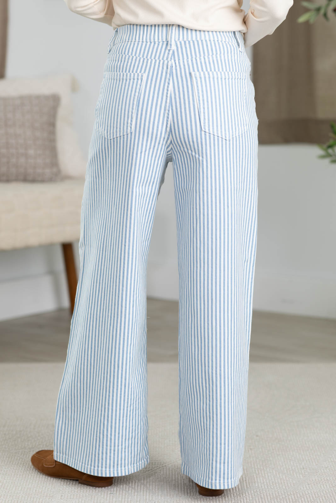 Light Denim High Rise Wide Leg Railroad Stripe Pants