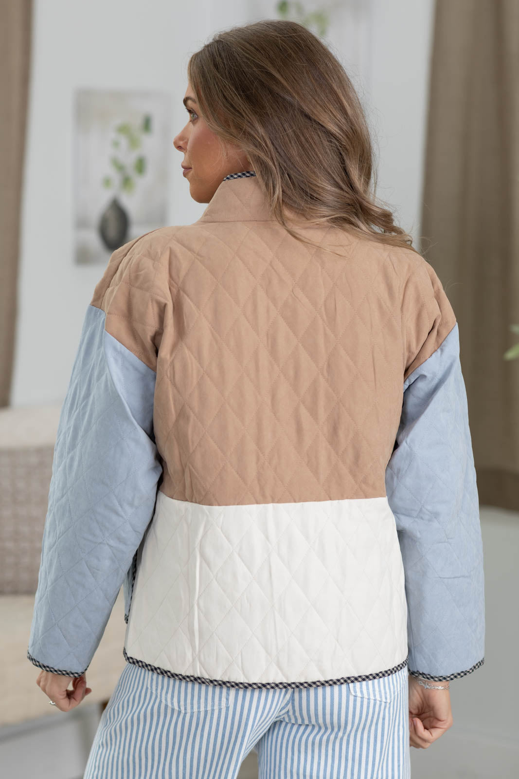 Staccato Quilted Colorblock Button Down Jacket