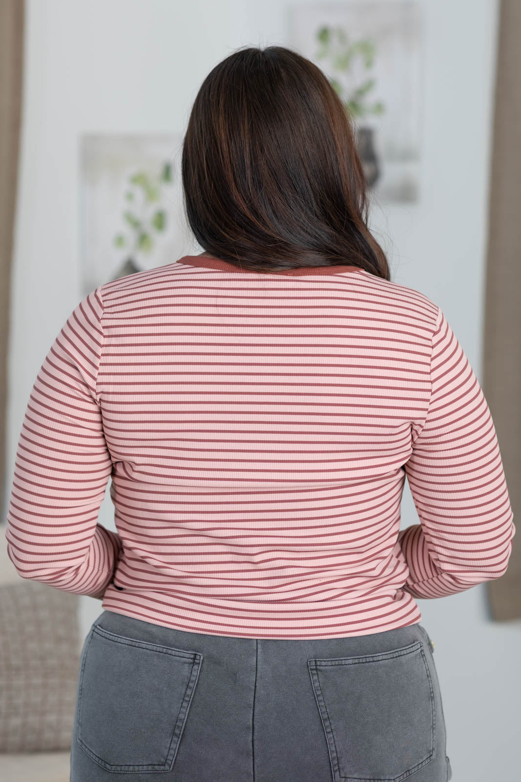 Staccato Half Snap Button Striped Knit Top