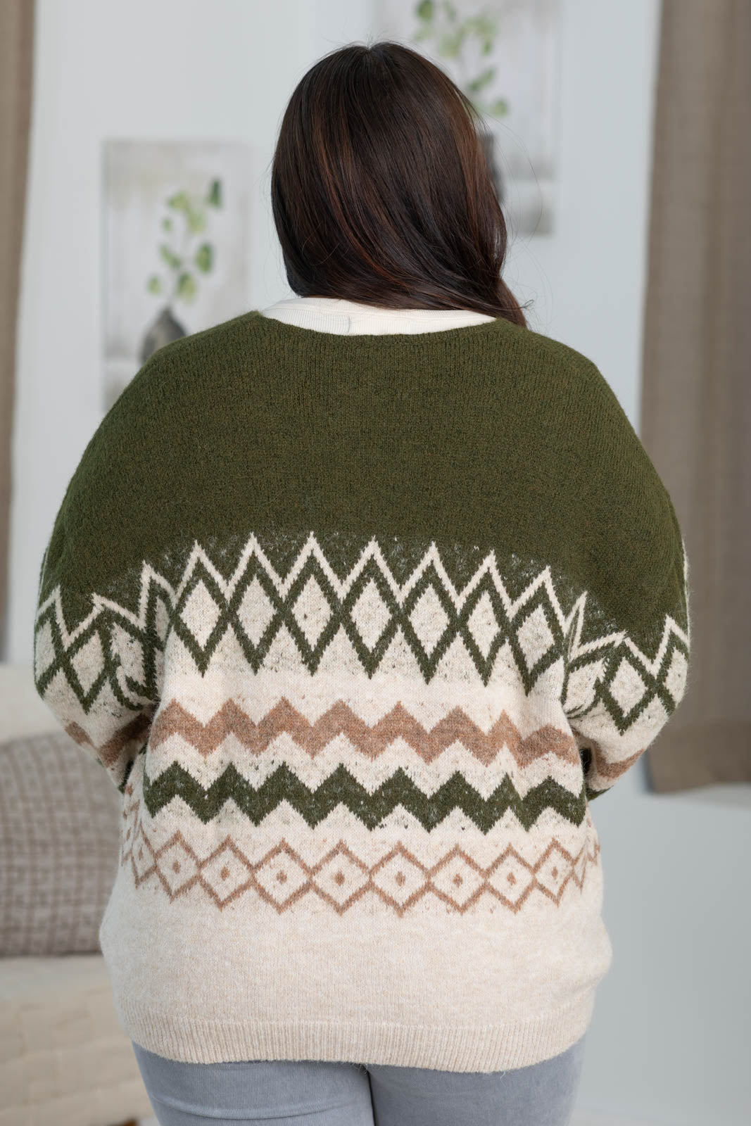 Cotierra Olive And Beige Printed Knit Cardigan