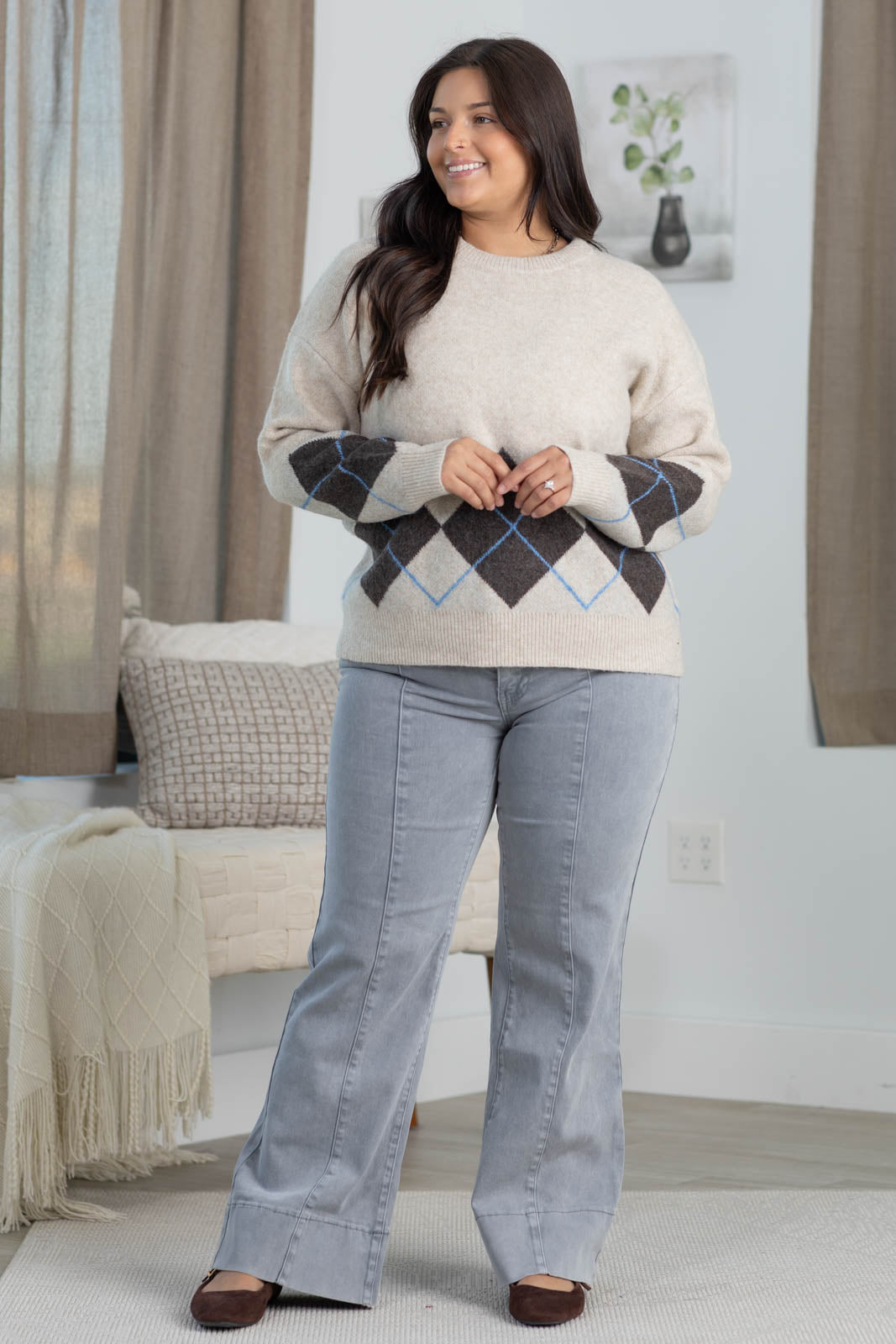 Staccato Argyle Print Pullover Sweater