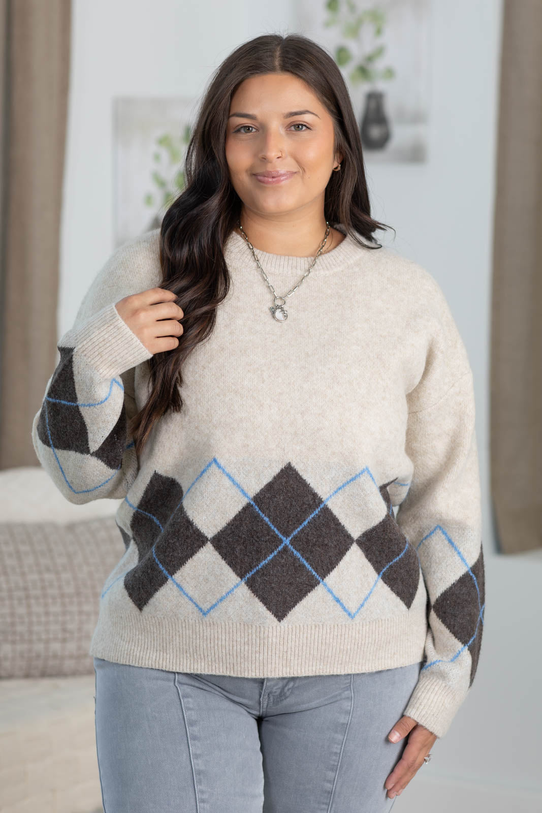 Staccato Argyle Print Pullover Sweater
