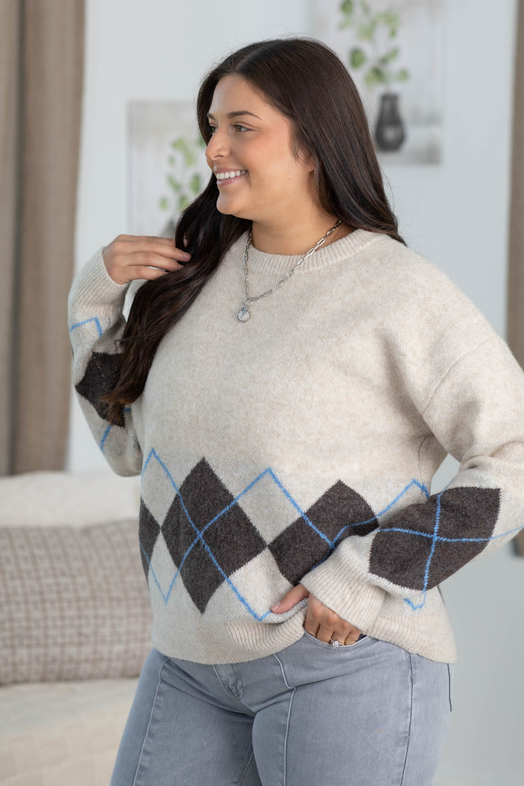 Staccato Argyle Print Pullover Sweater