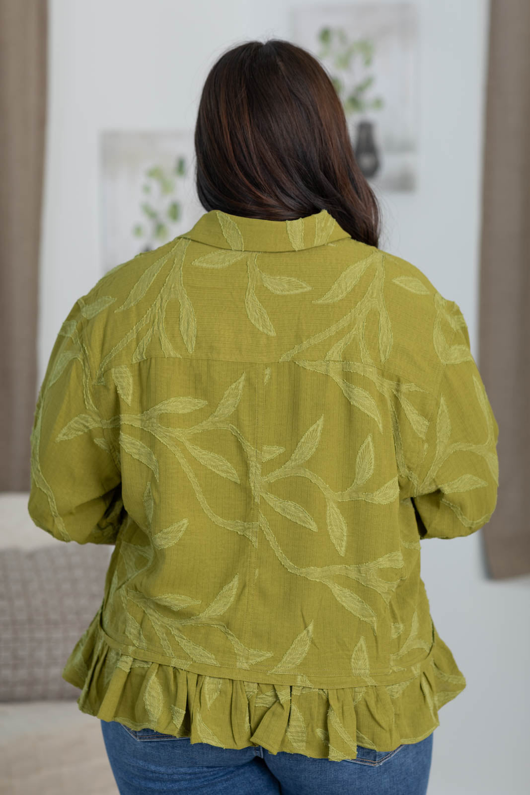 Vine Print Drop Waist Button Up Top