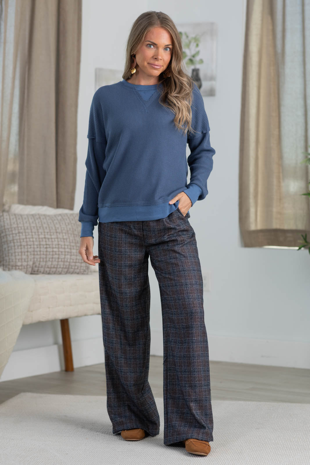 Staccato Raw Edge Waffle Texture Sweatshirt