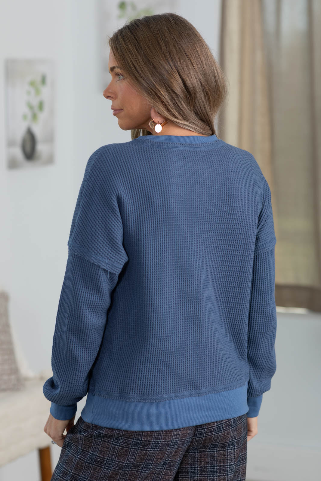 Staccato Raw Edge Waffle Texture Sweatshirt