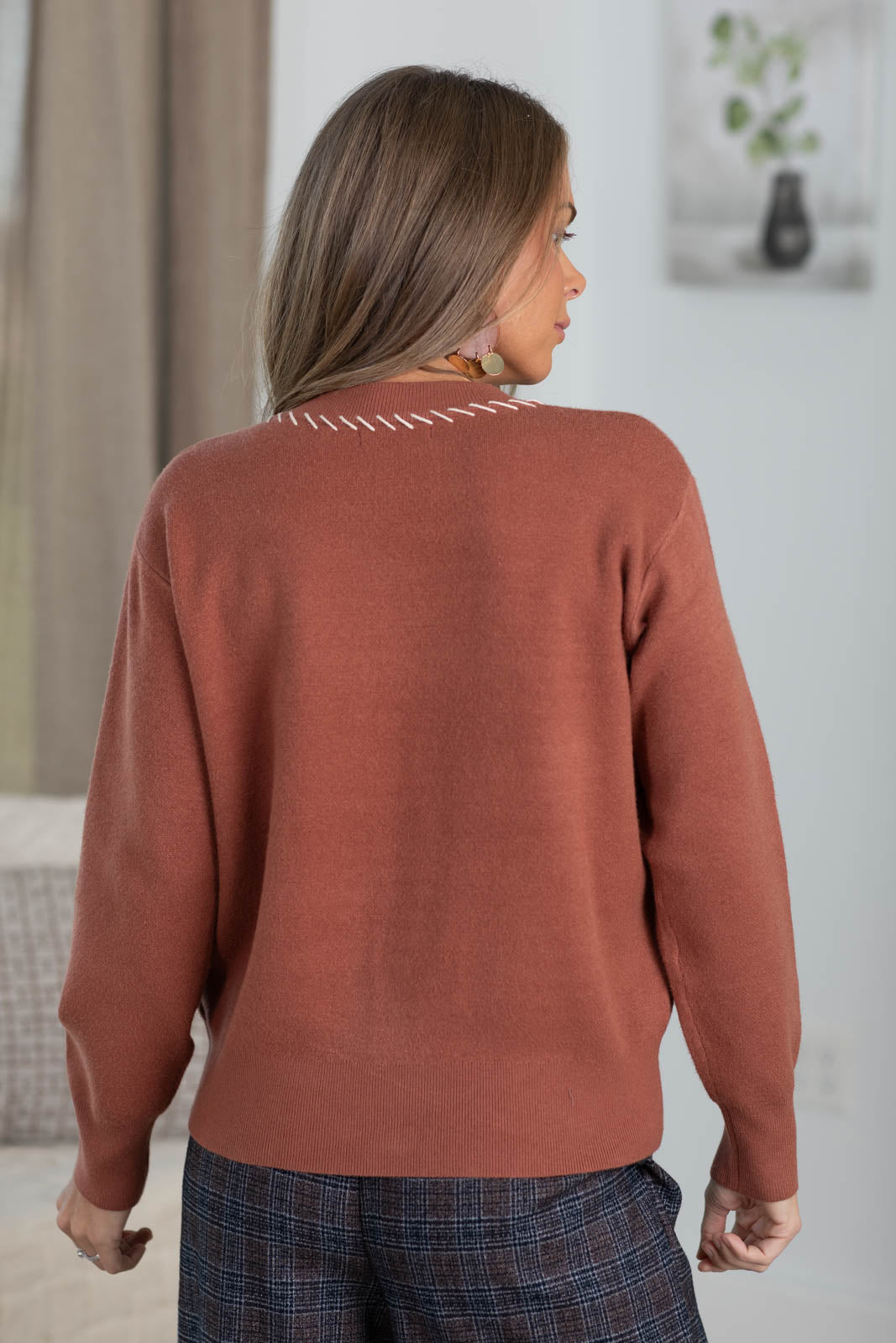Staccato Flower Print Stitch Detail Cardigan