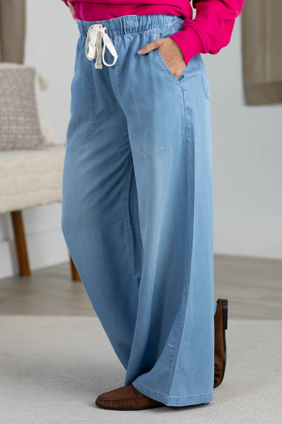 Cotierra Drawstring Denim Straight Pants
