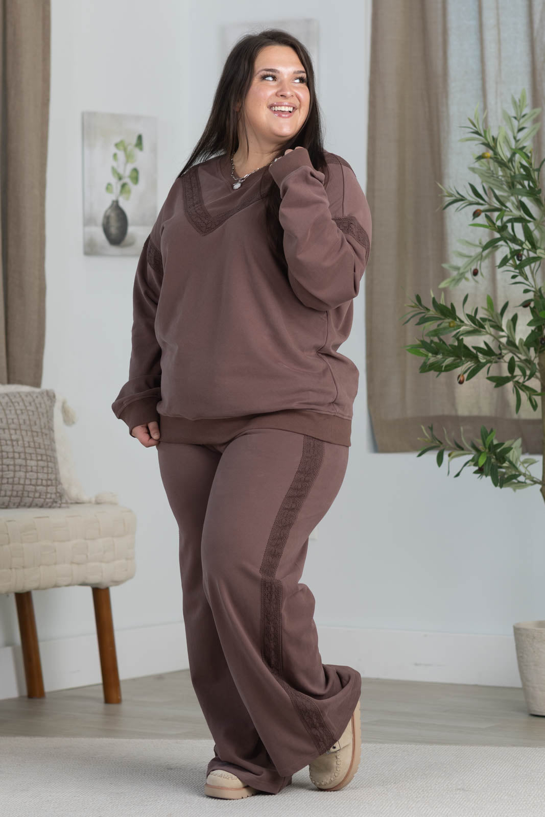 Elevated Ease Lace Detail Wide Leg Pant by Filly Flair