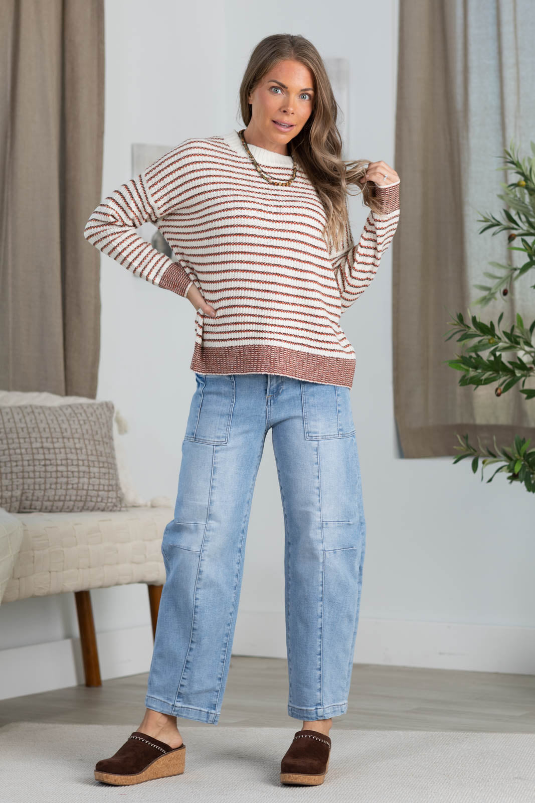 Staccato Striped Long Sleeve Pullover Sweater
