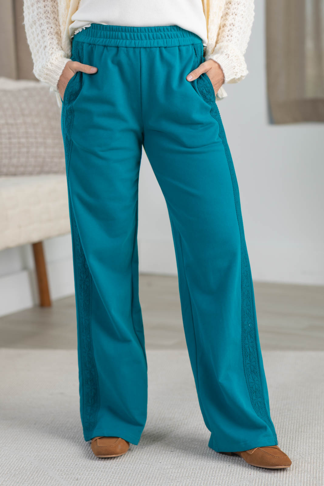 Elevated Ease Lace Detail Wide Leg Pant by Filly Flair