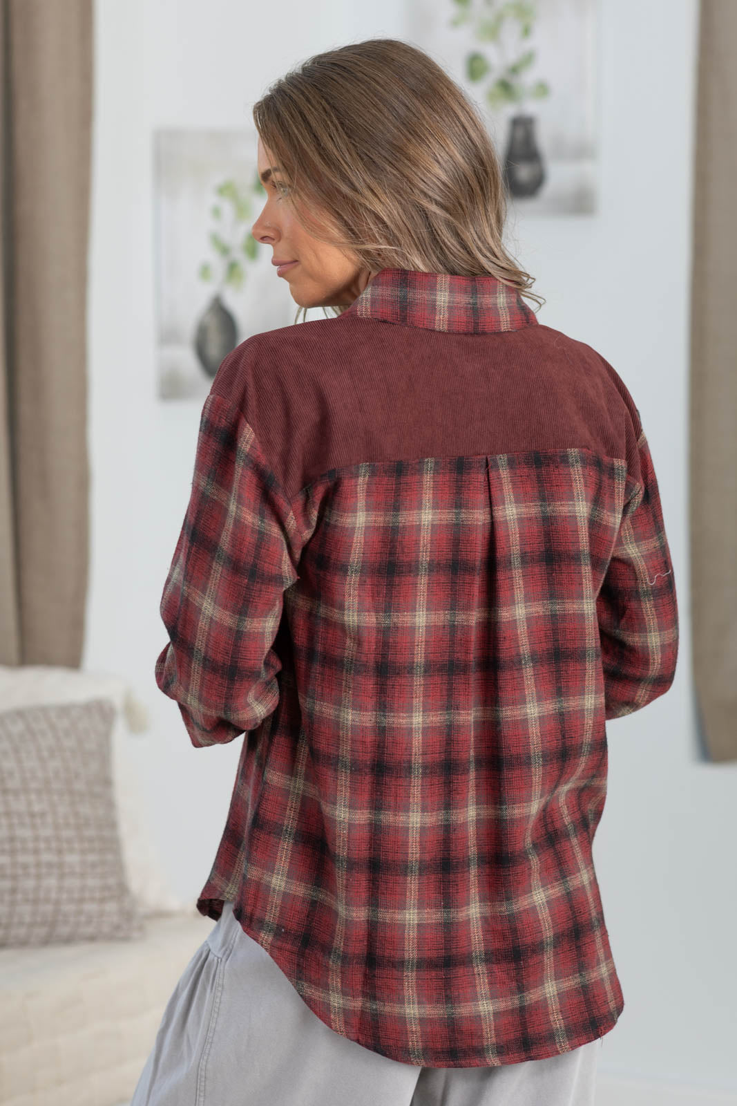 Staccato Button Down Flannel Shirt With Corduroy
