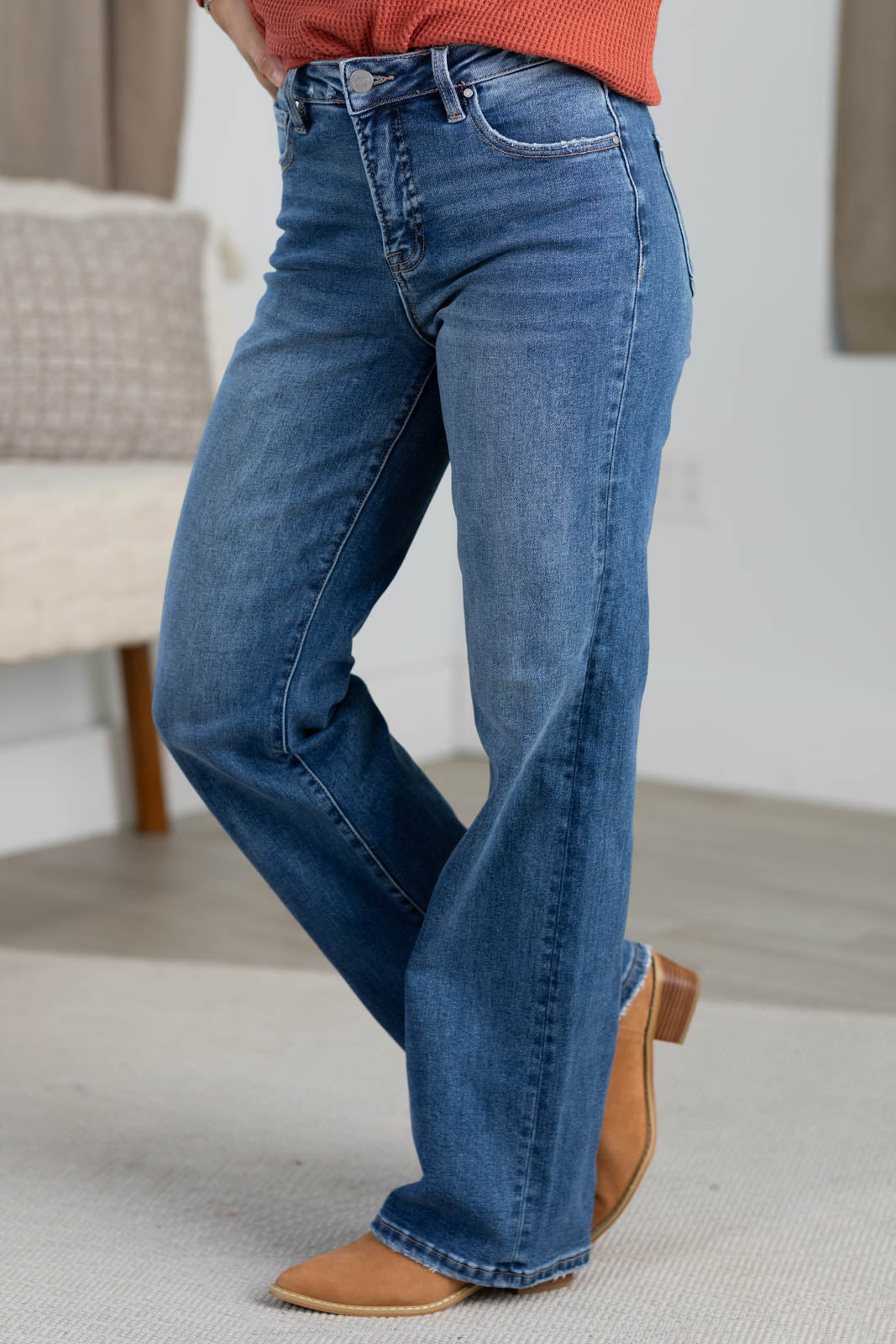 Risen Medium Wash Tummy Control Straight Jeans