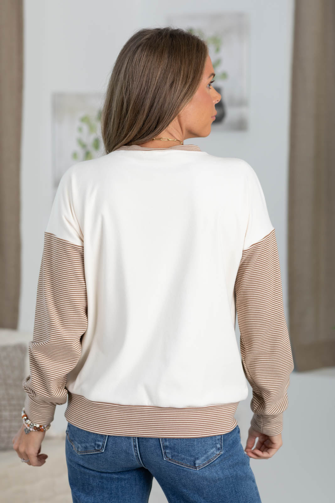 Staccato Mocha Brushed Knit Stripe Knit Top