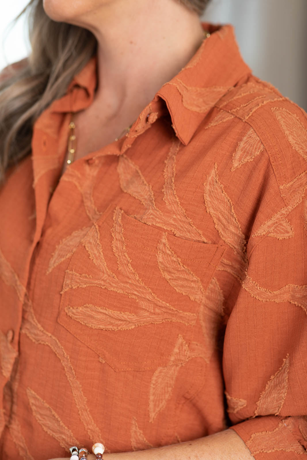 Vine Print Drop Waist Button Up Top