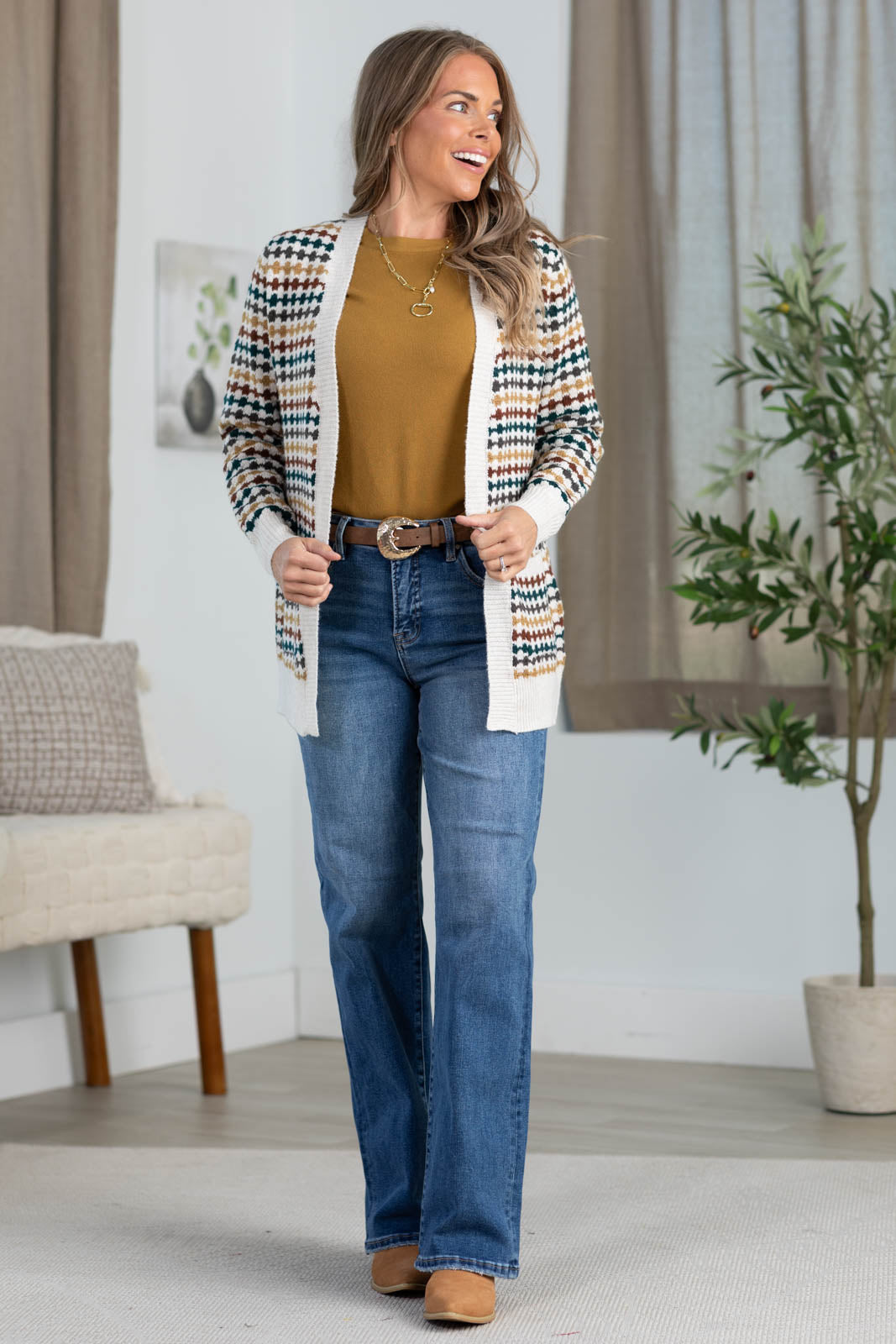 Staccato Multicolor Textured Open Front Longline Cardigan