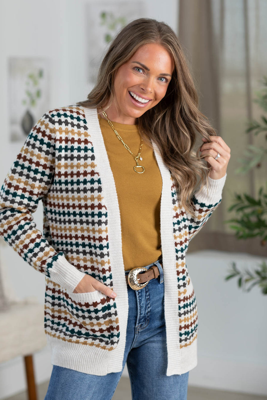 Staccato Multicolor Textured Open Front Longline Cardigan