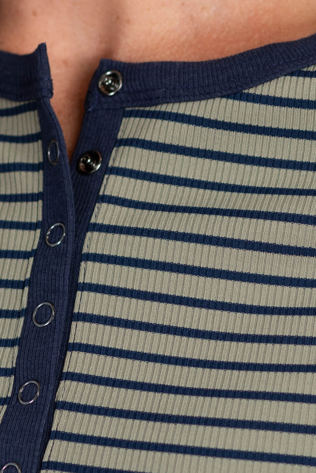 Staccato Half Snap Button Striped Knit Top
