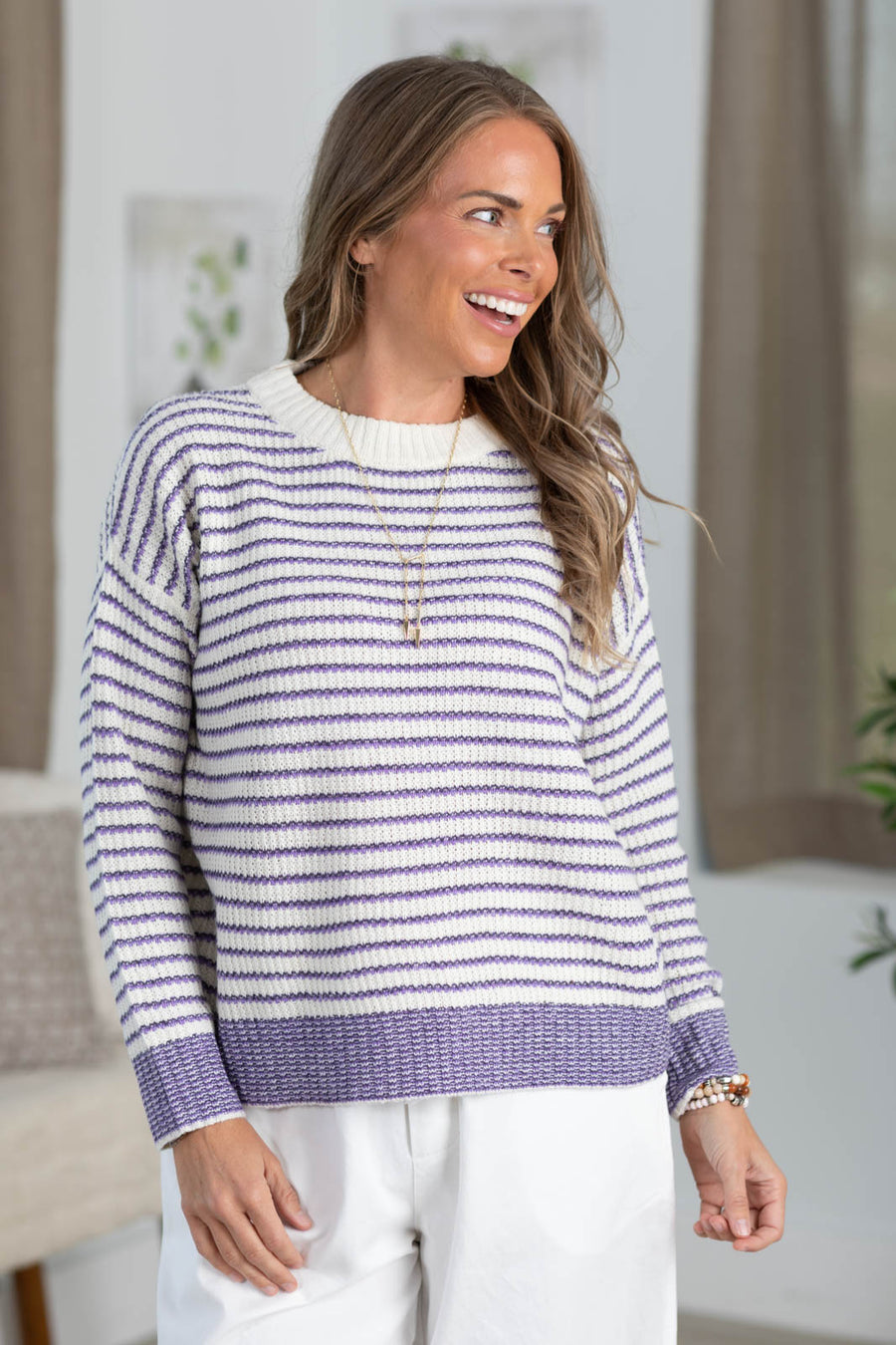 Staccato Striped Long Sleeve Pullover Sweater