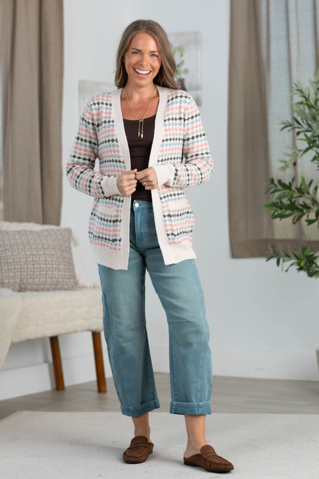 Staccato Multicolor Textured Open Front Longline Cardigan