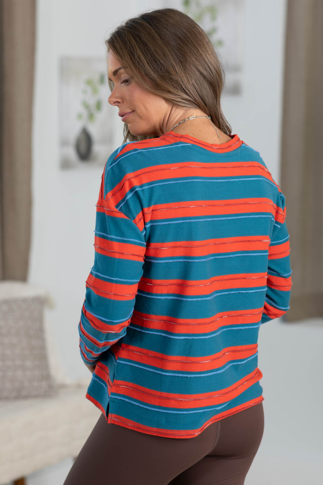 Long Sleeve Striped Front Pocket Knit Top