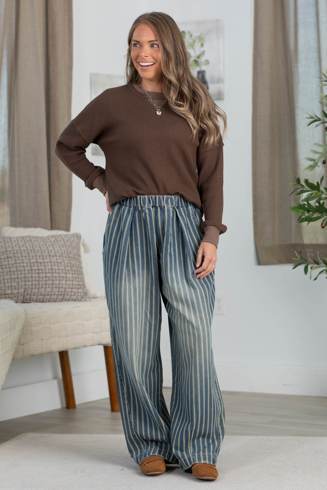 Cotierra Denim Stripe Wide Leg Pull On Jeans