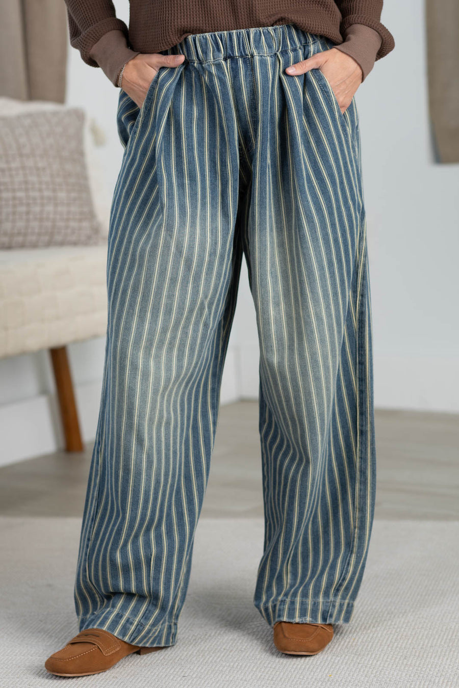 Cotierra Denim Stripe Wide Leg Pull On Jeans