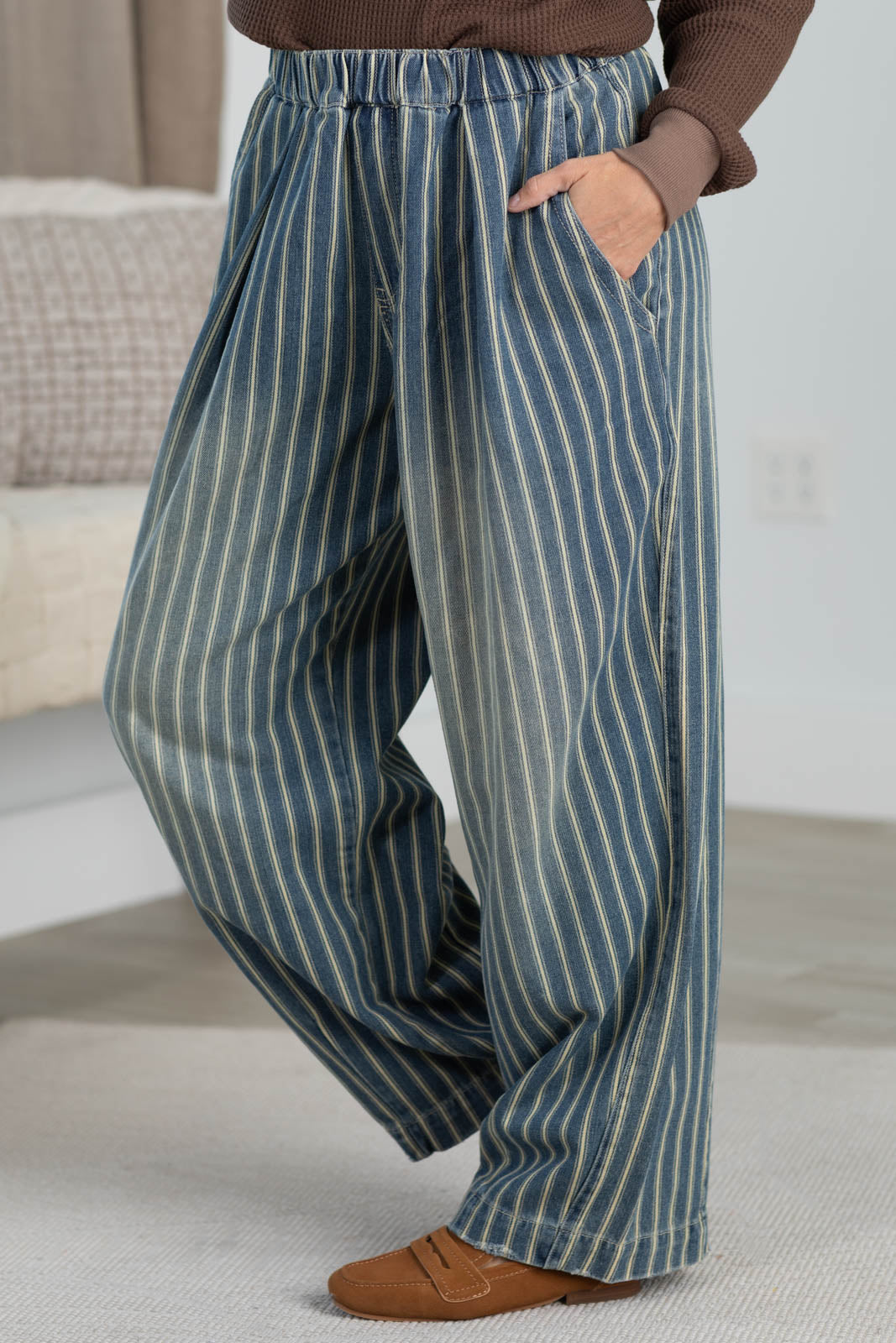 Cotierra Denim Stripe Wide Leg Pull On Jeans