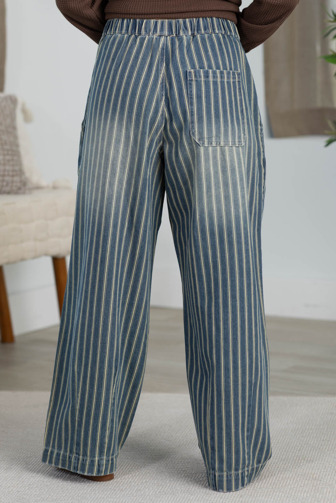Cotierra Denim Stripe Wide Leg Pull On Jeans