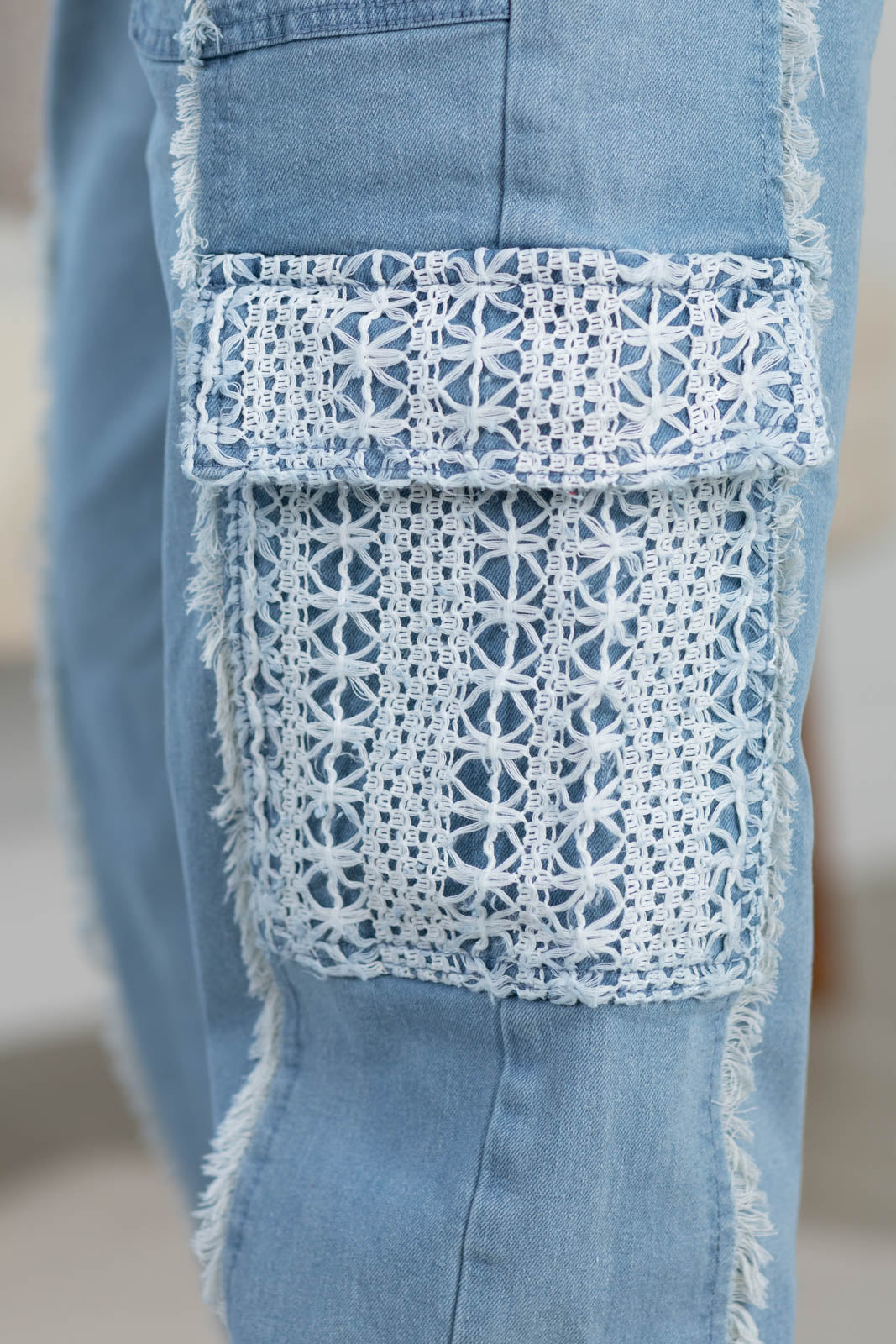 Denim Lace Pocket Drawstring Jogger Pants