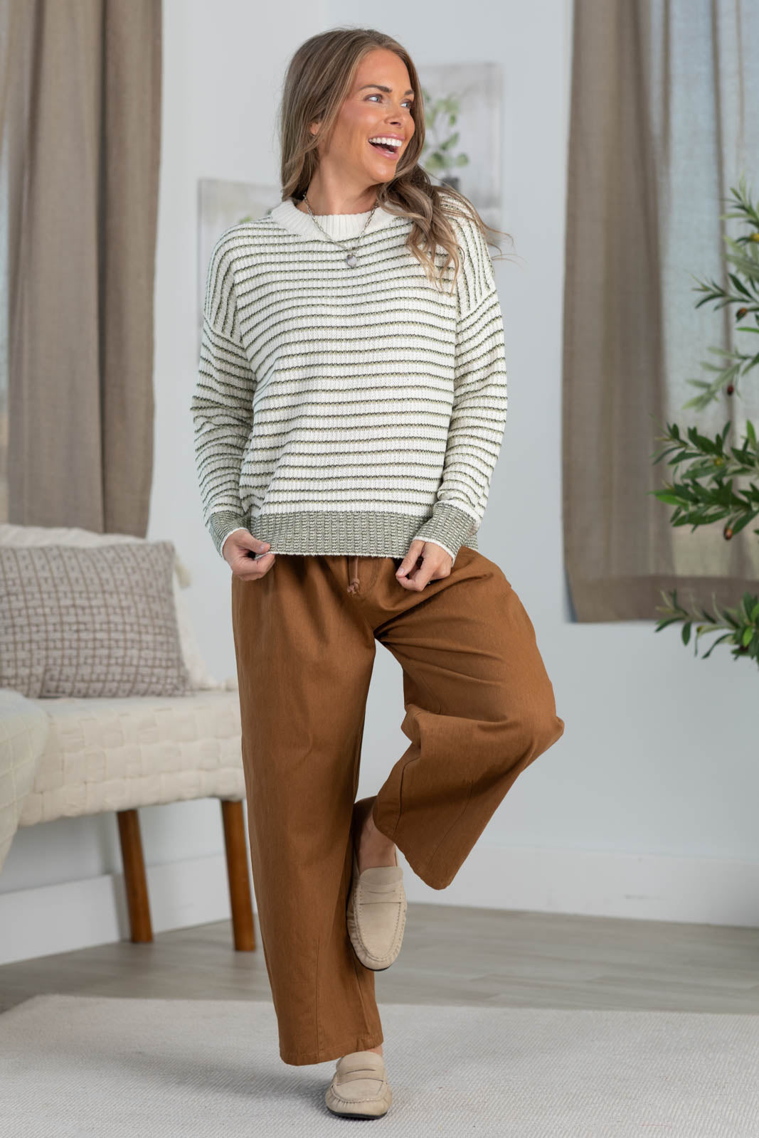 Staccato Striped Long Sleeve Pullover Sweater