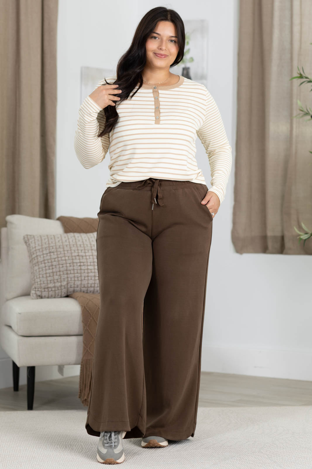 Staccato Striped Contrast Henley Knit Top