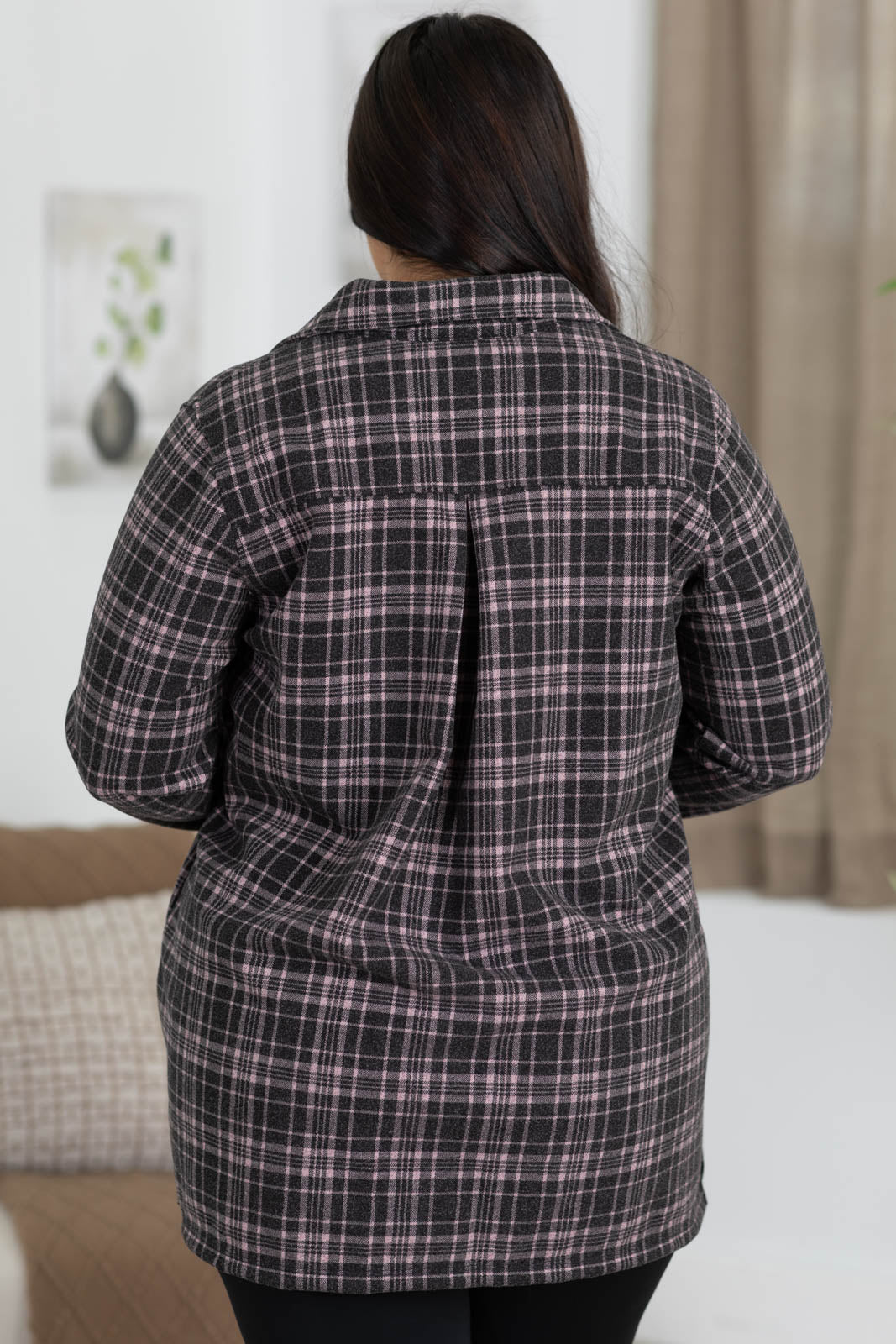 Charcoal Front Pocket Plaid Button Up Jacket