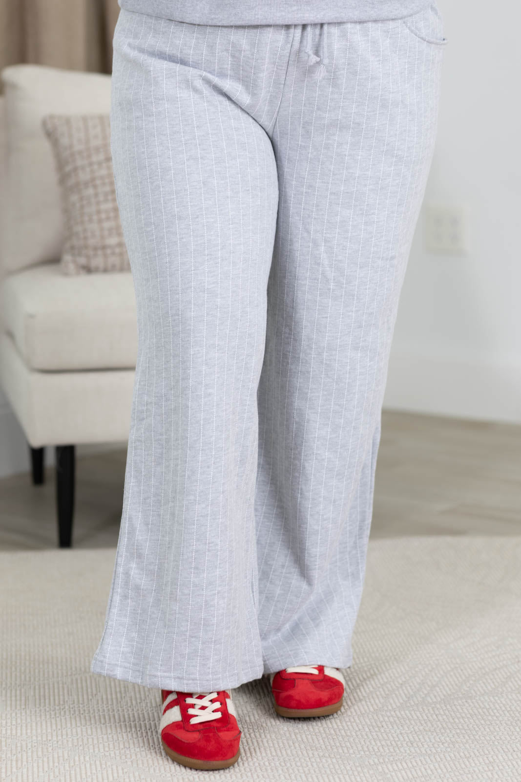 Pinstripe Elastic Waist Sweatpants