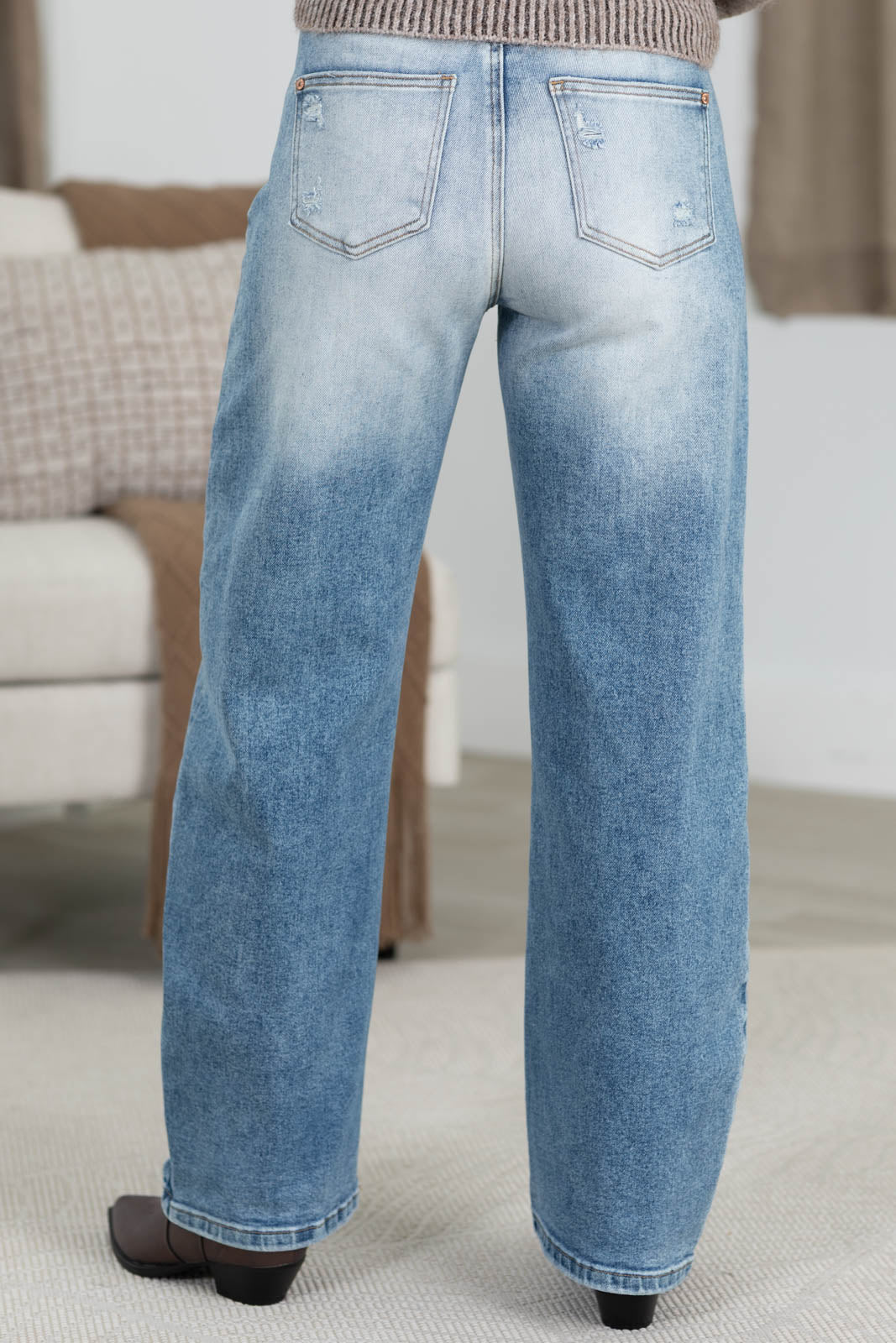 Saige Denim Medium High Rise Barrel With Crochet