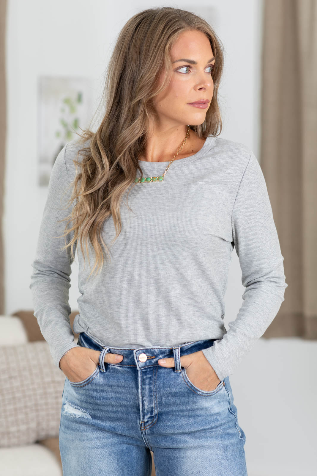 Staccato Basic Baby Ribbed Knit Long Sleeve Top