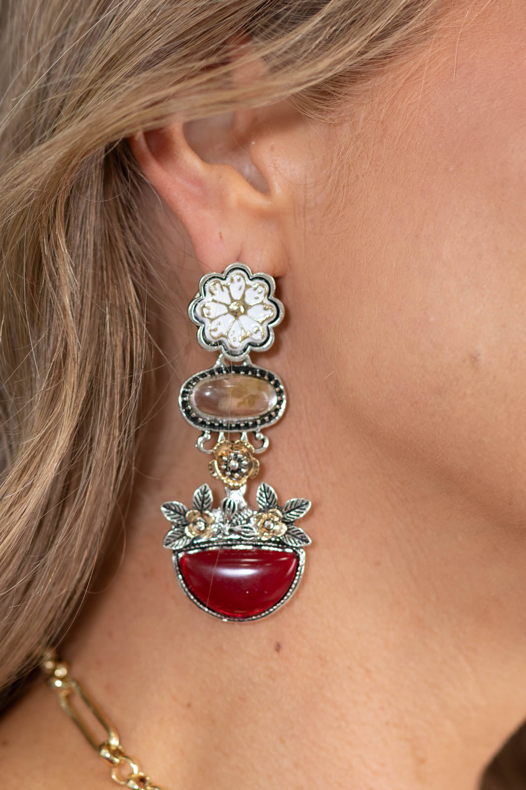 Silver Floral Multi Stone Earrings