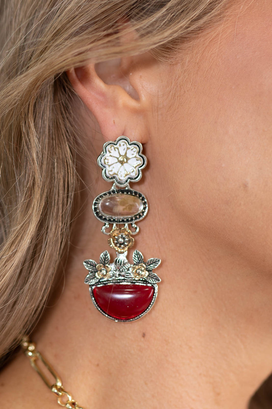 Silver Floral Multi Stone Earrings
