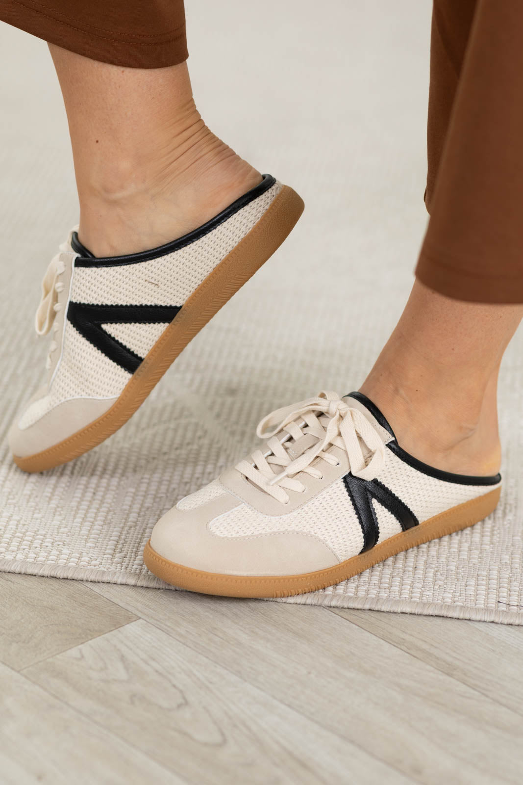 MIA Beige And Black Lace Up Slip On Sneaker