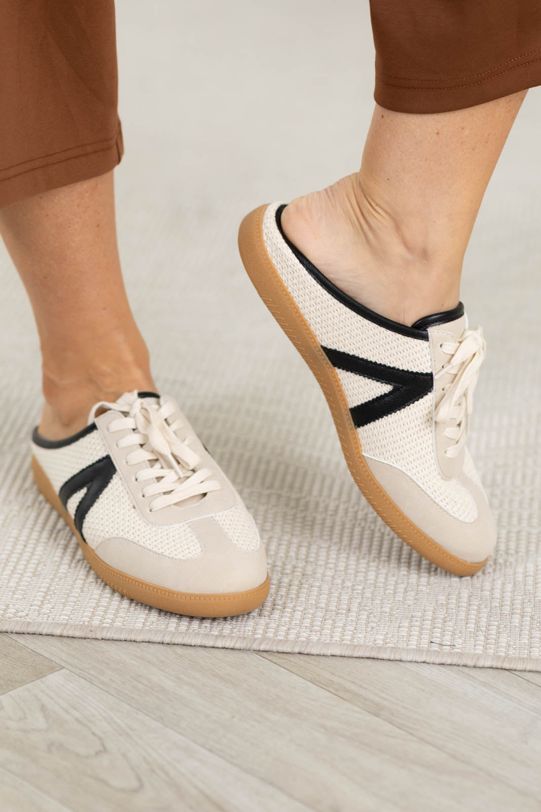 MIA Beige And Black Lace Up Slip On Sneaker
