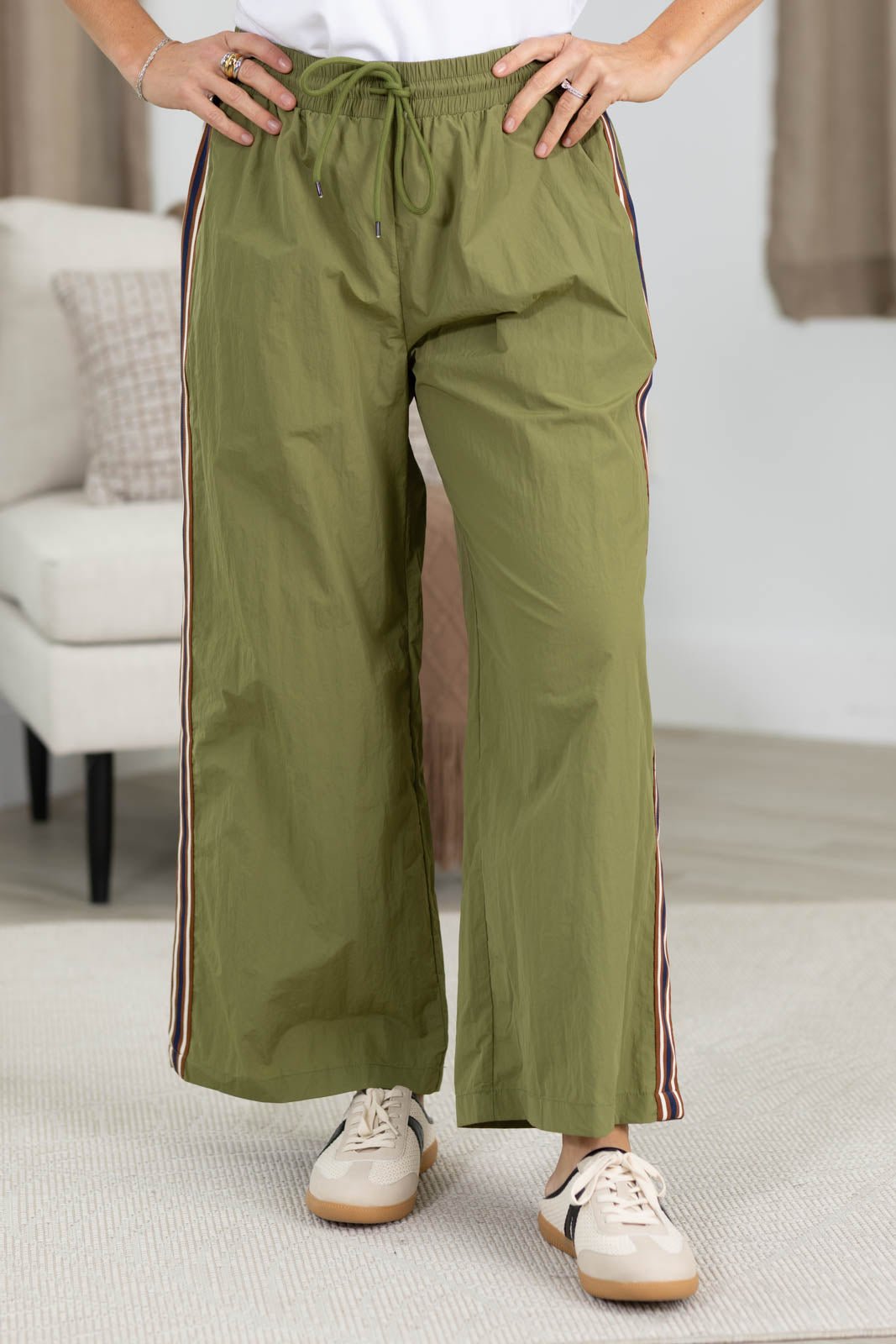 Olive Rib Band Detail Sweatpants
