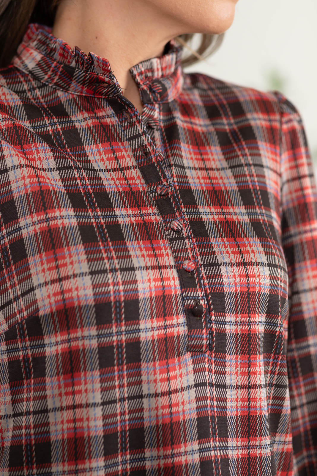 Staccato Plaid Shift Dress With Side Pocket