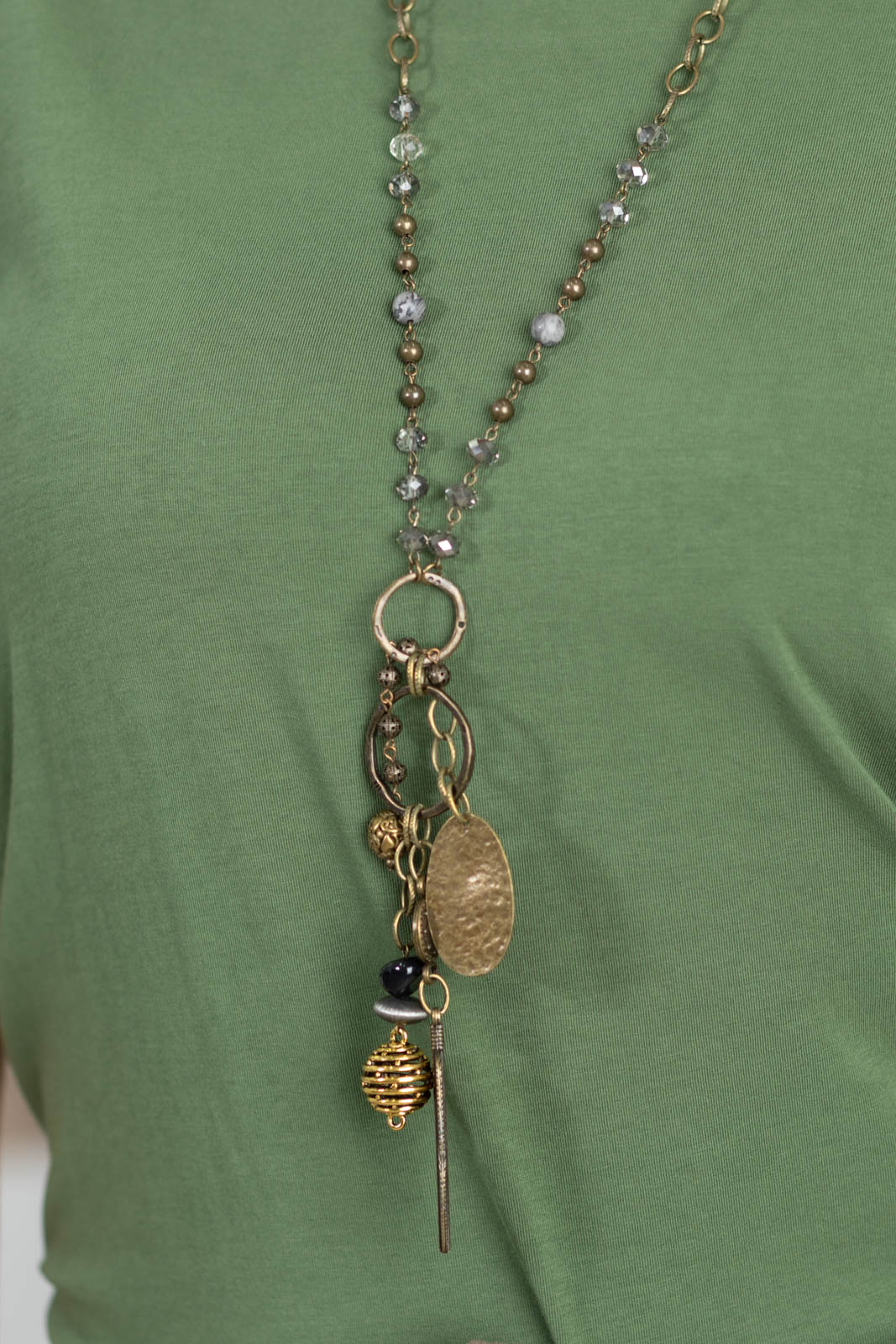 Bronze Long Chain Necklace With Charms