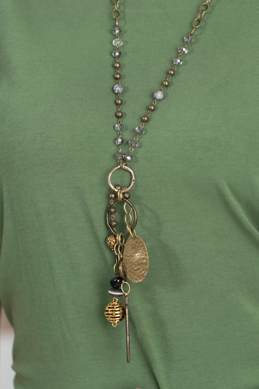 Bronze Long Chain Necklace With Charms