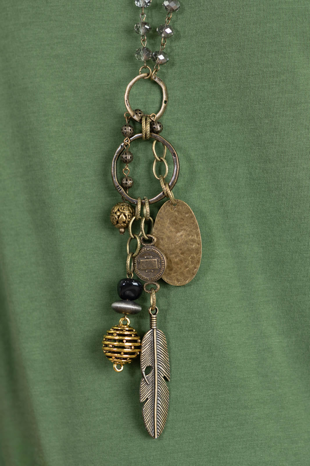 Bronze Long Chain Necklace With Charms