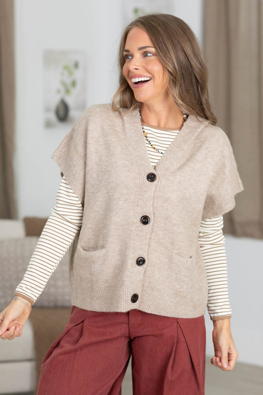 Staccato Taupe Button Down Vest Cardigan Jacket