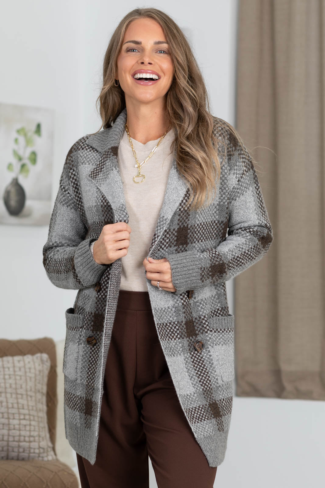 Staccato Contrast Collar Sweater Jacket