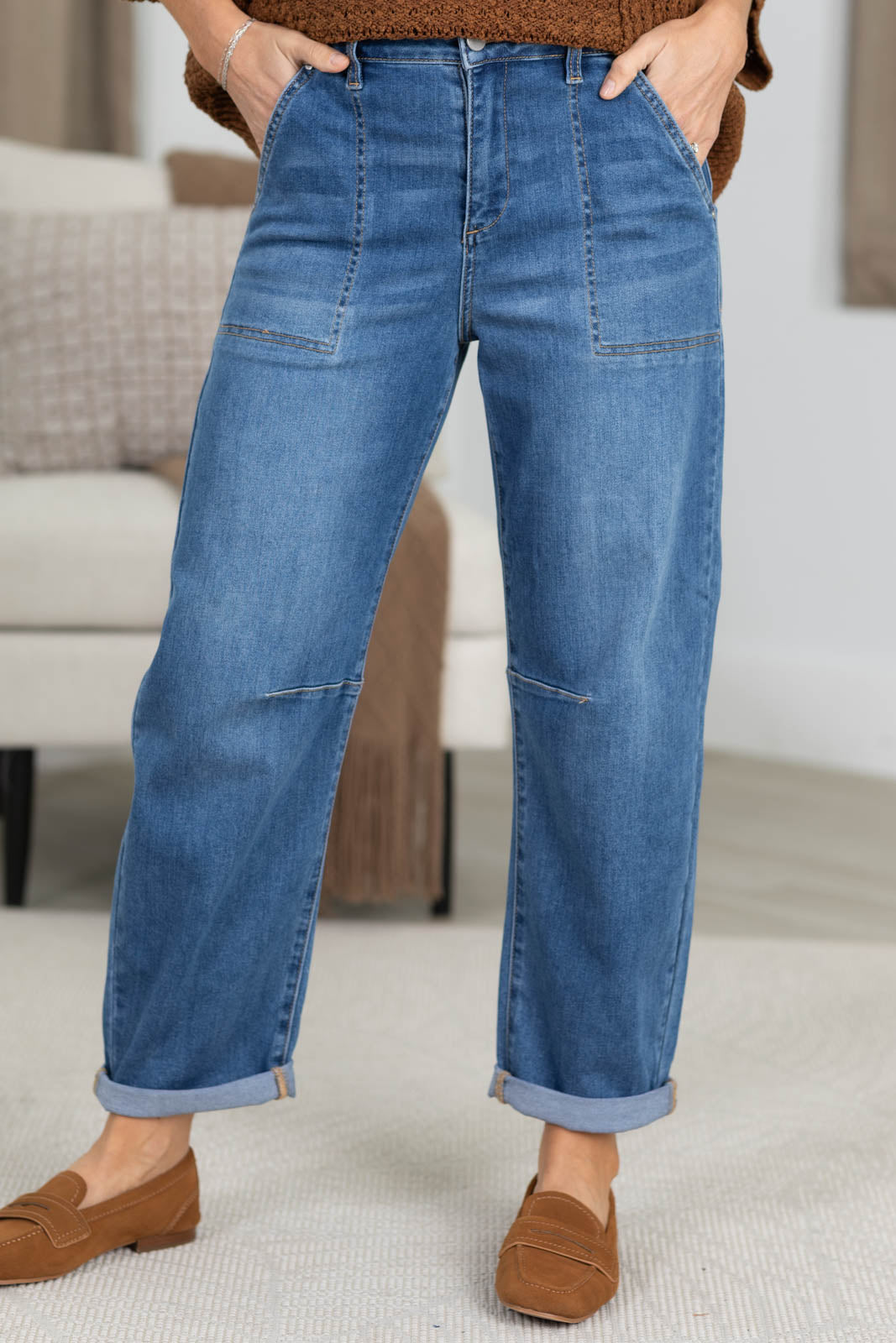 Risen Slouchy Barrel Jeans with Patch Pockets