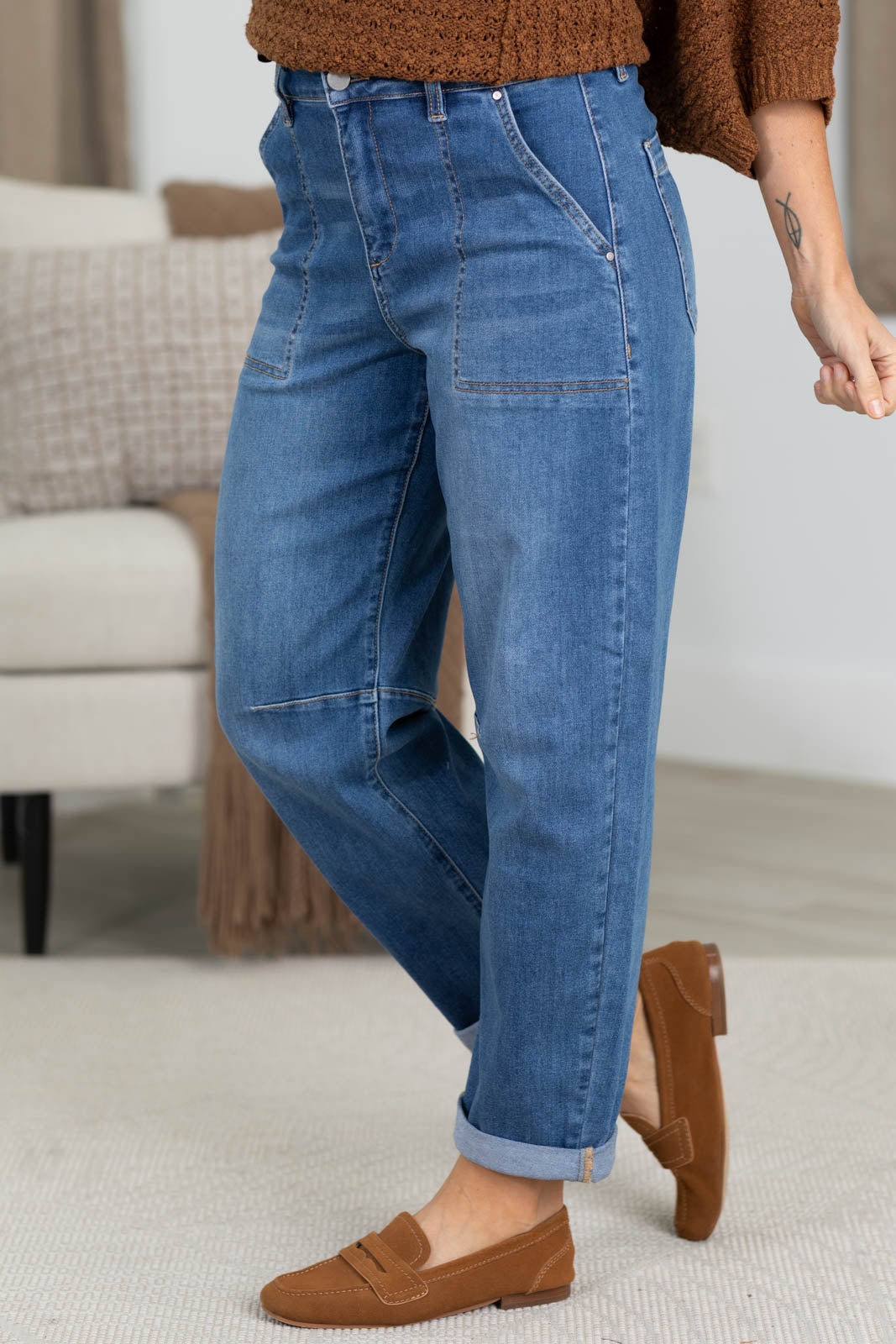 Risen Slouchy Barrel Jeans with Patch Pockets