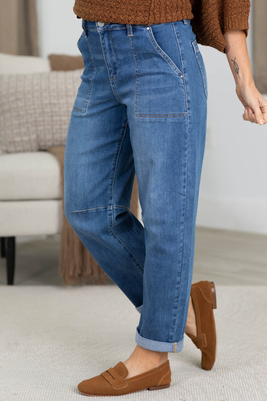 Risen Slouchy Barrel Jeans with Patch Pockets